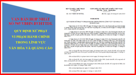 VĂN BẢN HỢP NHẤT QUY ĐỊNH XỬ PHẠT VI PHẠM HÀNH CHÍNH TRONG LĨNH VỰC VĂN HÓA VÀ QUẢNG CÁO