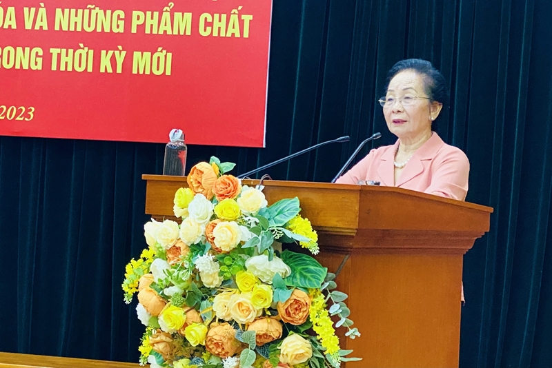  GS.TS Nguyễn Thị Doan, Chủ tịch Trung ương Hội Khuyến học Việt Nam phát biểu tại Hội thảo. Ảnh: VA