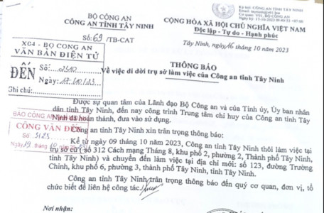 Thay đổi trụ sở làm việc Công an tỉnh Tây Ninh